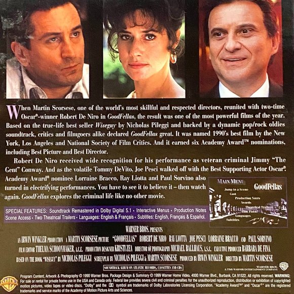 Goodfellas, Ray Leota, Robert De Niro, Joe Pesci, DVD - Picture 4 of 4